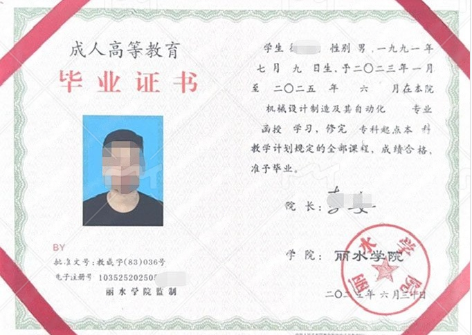 武汉丽水学院毕业证样本图片