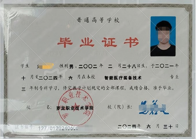 武汉罗定职业技术学院毕业证样本图片